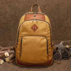 Waxed Canvas Backpack Fit 15-inch Laptop with Top-grain Leather