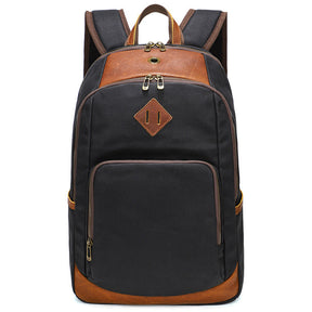 Waxed Canvas Backpack Fit 15-inch Laptop with Top-grain Leather