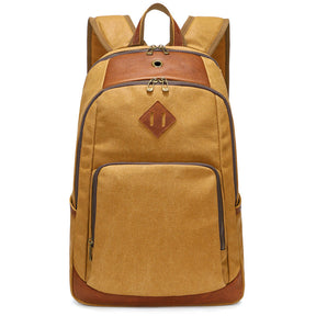 Waxed Canvas Backpack Fit 15-inch Laptop with Top-grain Leather