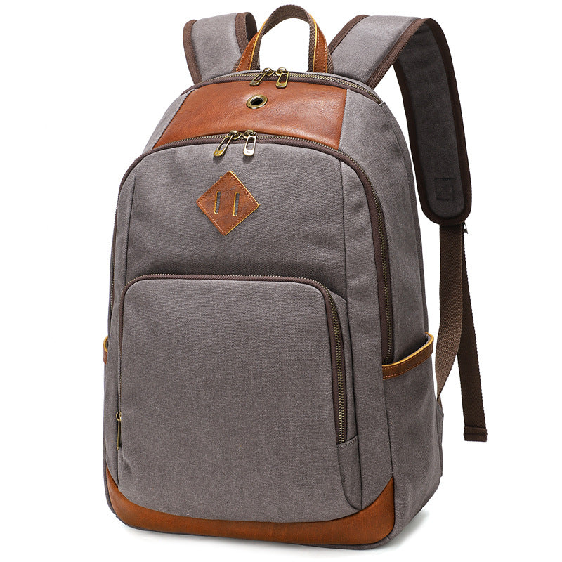 Waxed Canvas Backpack Fit 15-inch Laptop with Top-grain Leather