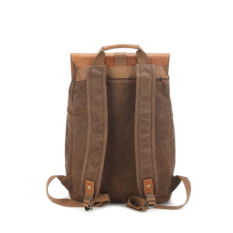 Waxed Canvas Backpack with Top-grain Leather