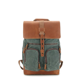 Waxed Canvas Backpack with Top-grain Leather