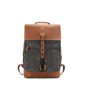 Waxed Canvas Backpack with Top-grain Leather