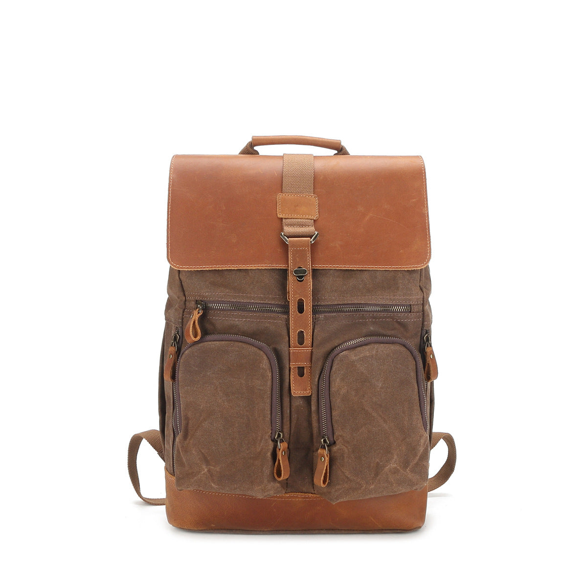 Waxed Canvas Backpack with Top-grain Leather