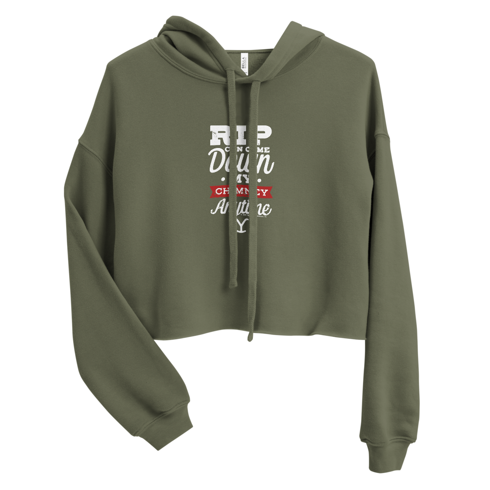 Yellowstone RIP Can Come Down My Chimney Any Time Women's Fleece Crop Hooded Sweatshirt