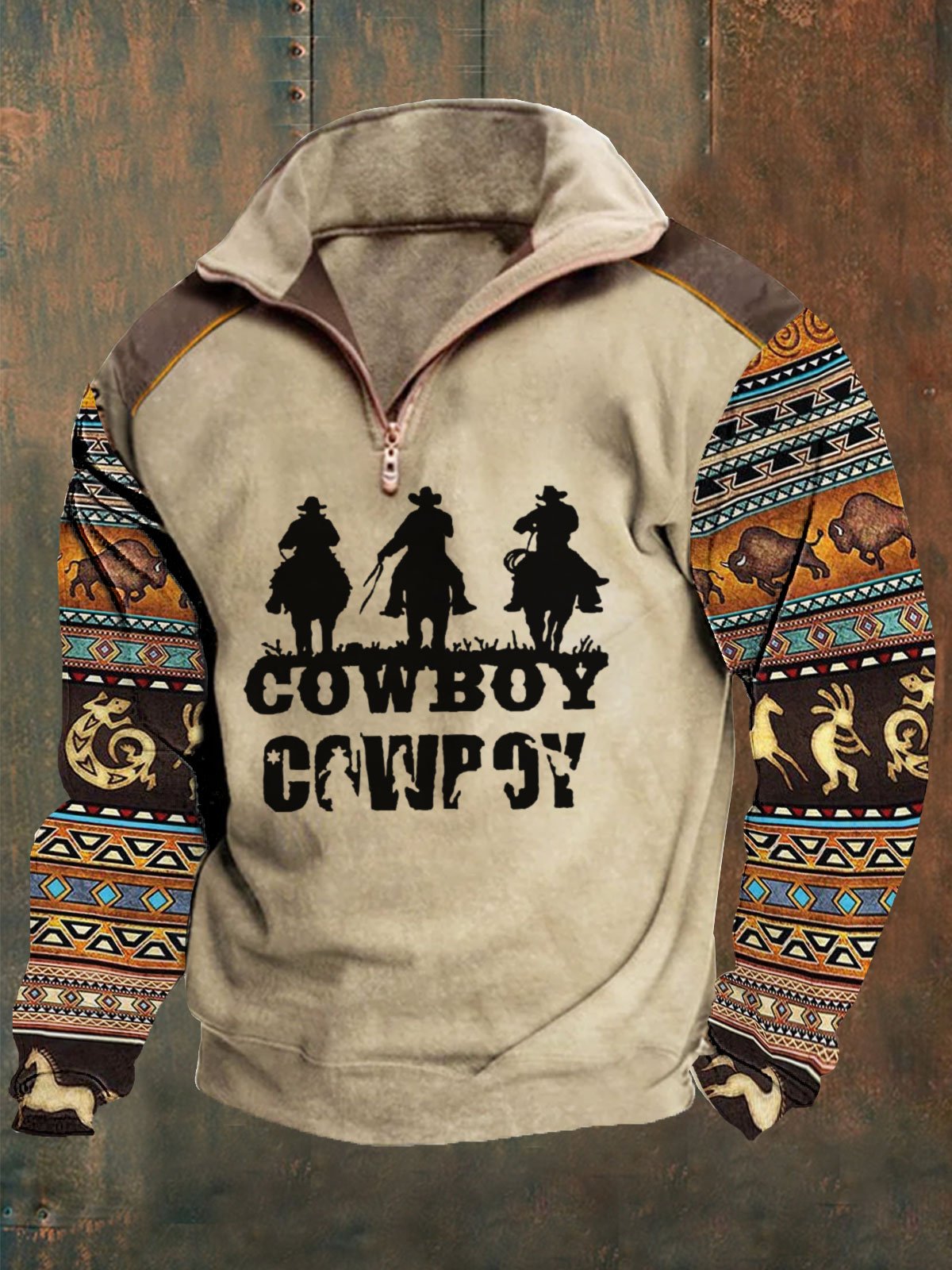 Men's Western Vintage Cowboy Printed Zipper Hoodies