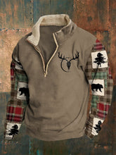 Men'S Retro Western Print Zipper Stand Collar Sweatshirt