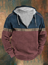 Men's Retro Western Color Block Print Hooded Sweatshirt