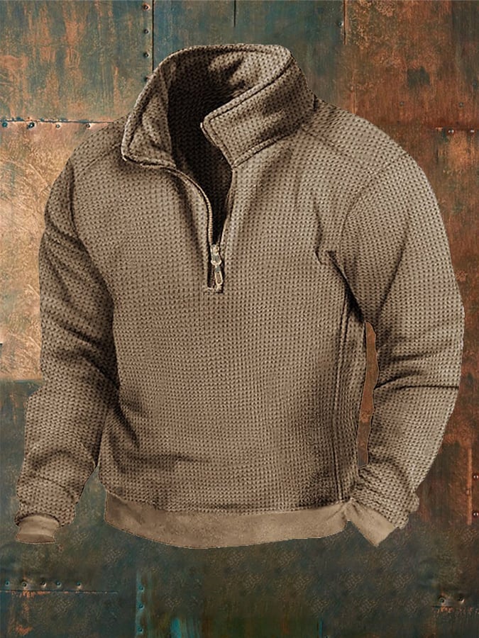 Men'S Solid Color Stand Collar Zipper Casual Sweatshirt