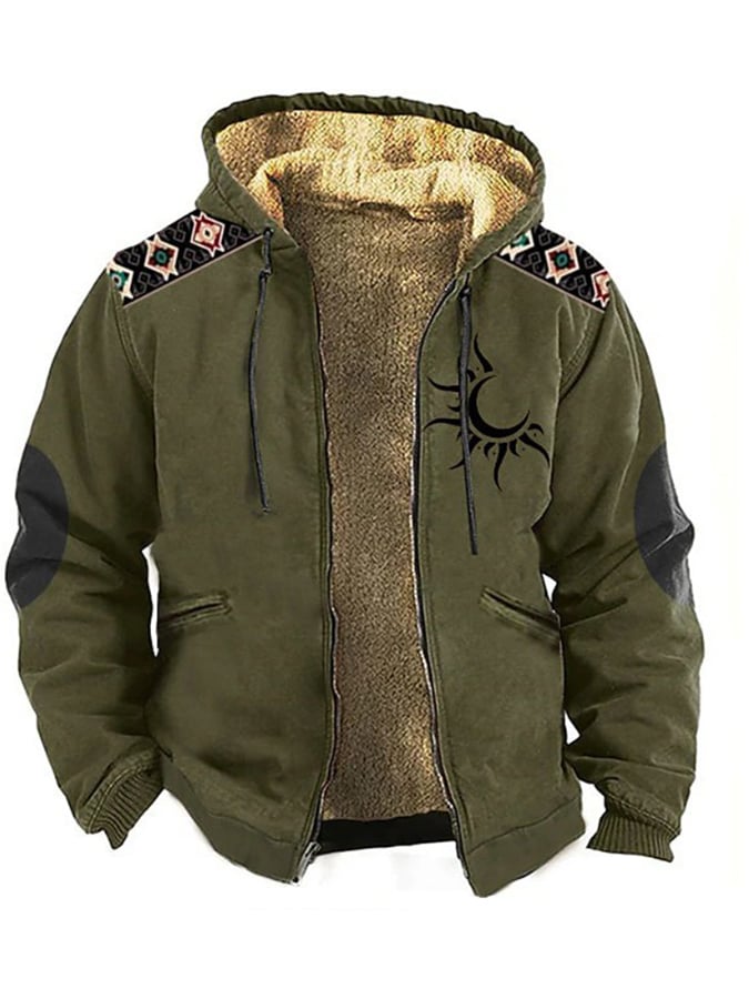 Casual Retro Western Style Printed Fleece Jacket