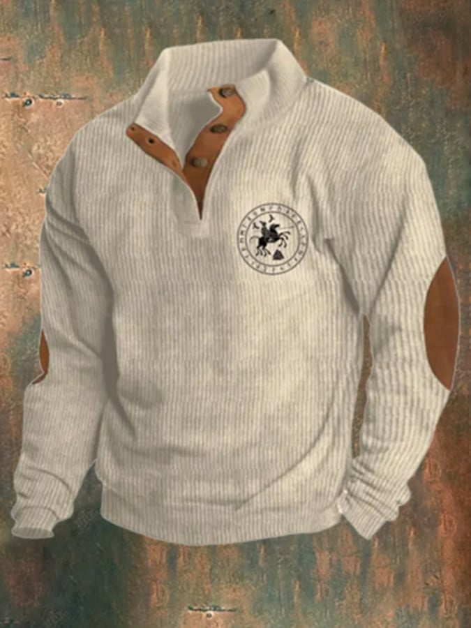 Men's Corduroy Loose Retro Western Style Stand Collar Sweatshirt