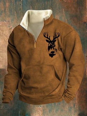 Men's Retro Western Style Arctic Velvet Stand Collar Sweatshirt