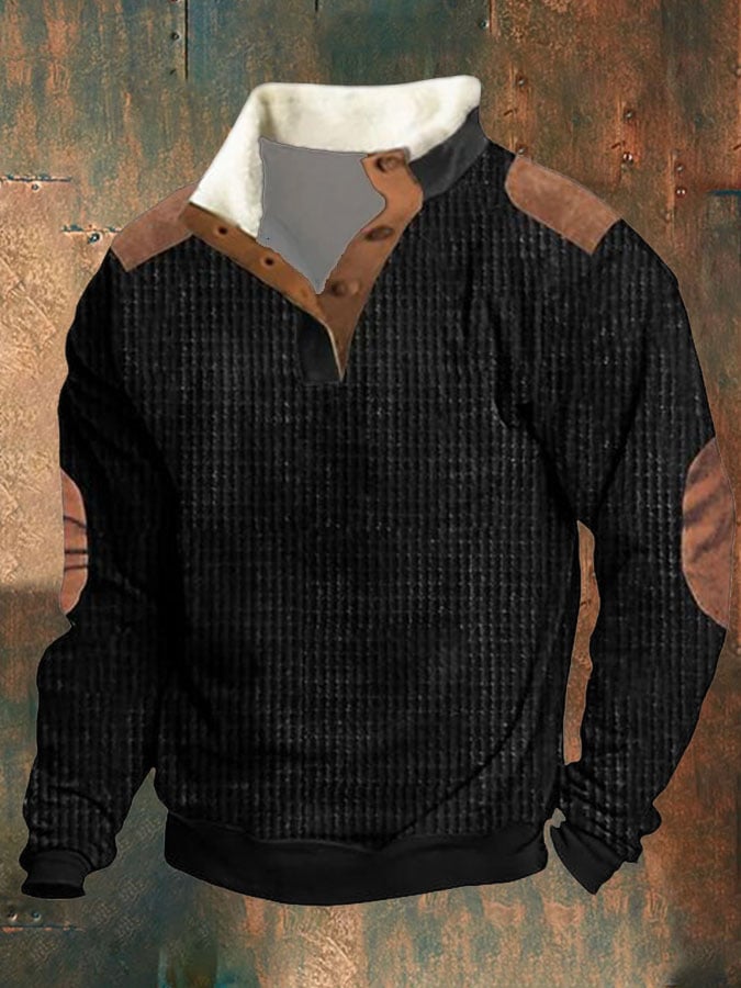 Men's Casual Color Block Stand Collar Sweatshirt