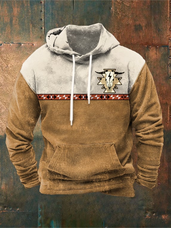 Men's Retro Print Long Sleeve Hoodie