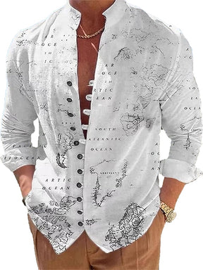 Men's Fashion Casual Button Design Printed Long Sleeve Shirt