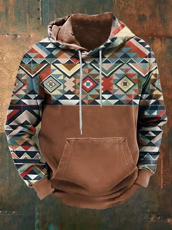 Men's Retro Ethnic Print Casual Hoodie