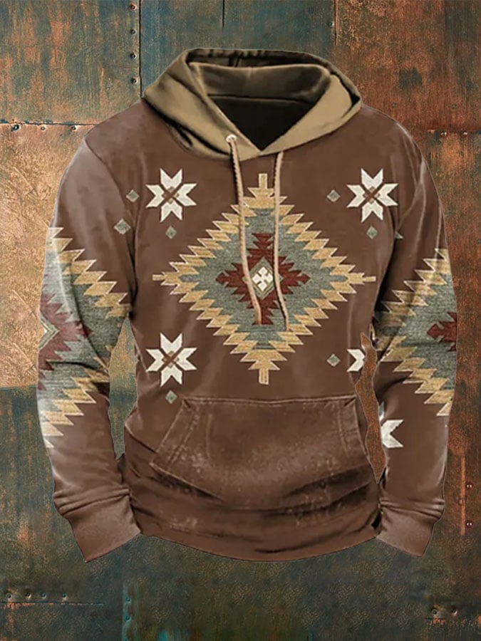 Men's Retro Geometric Print Hoodie