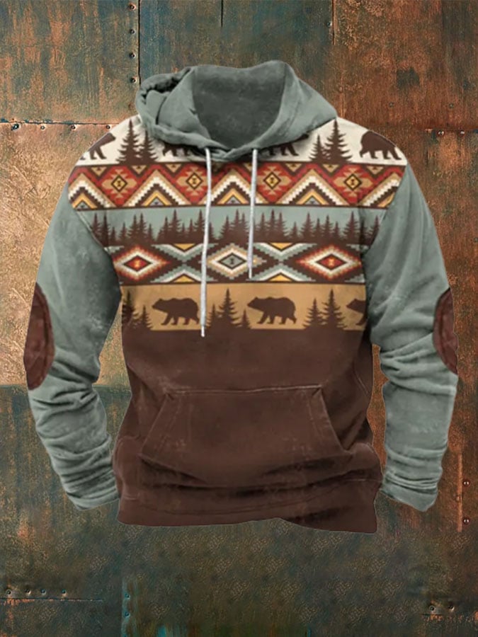 Men's Retro Geometric Print Hoodie