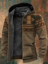 Men's Retro Western Print Velvet Zip Outerwear