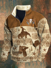 Men's Retro Ethnic Print Plush Half Open Collar Pullover