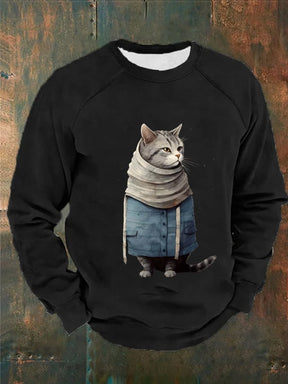 Men's Funny Winter Art Cute Cat Print Casual Sweatshirt