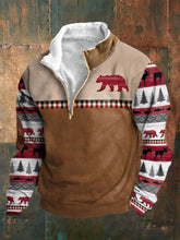 Men's Retro Western Print Zipper Collar Long Sleeve Sweatshirt