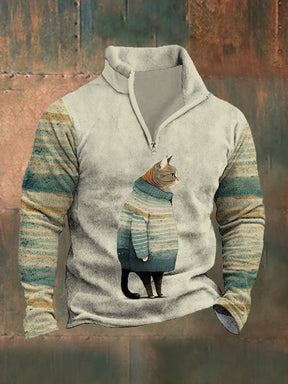 Men's Winter Cat Retro Casual Sweatshirt