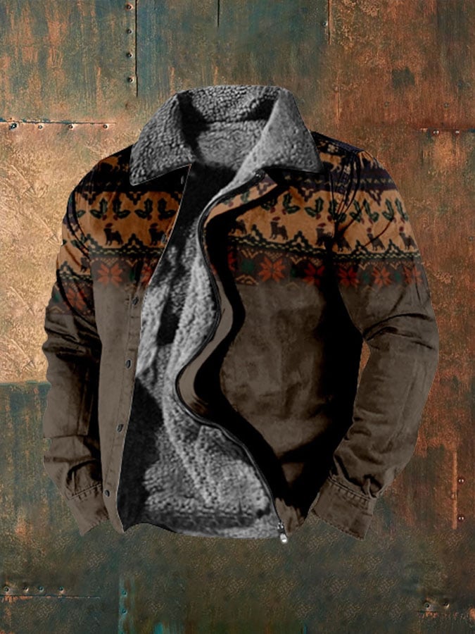 Men'S Retro Printed Velvet Lapel Jacket