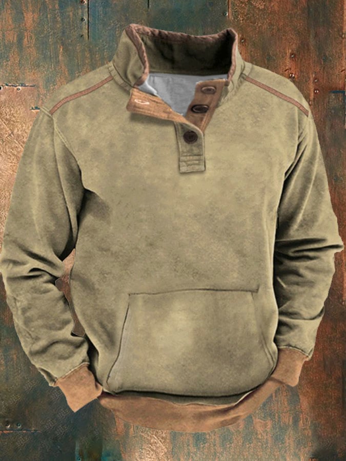 Men's Casual Button Collar Long Sleeve Sweatshirt