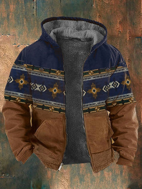 Men's Retro Western Print Velvet Zip Outerwear