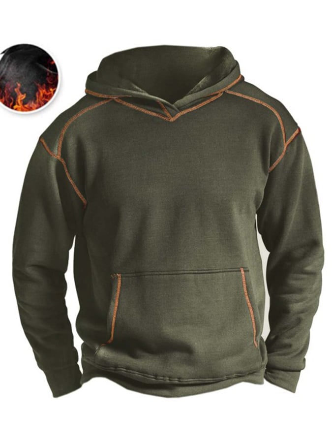 Men's Fashion Retro Hooded Contrast Line Design Warm Casual Sweatshirt