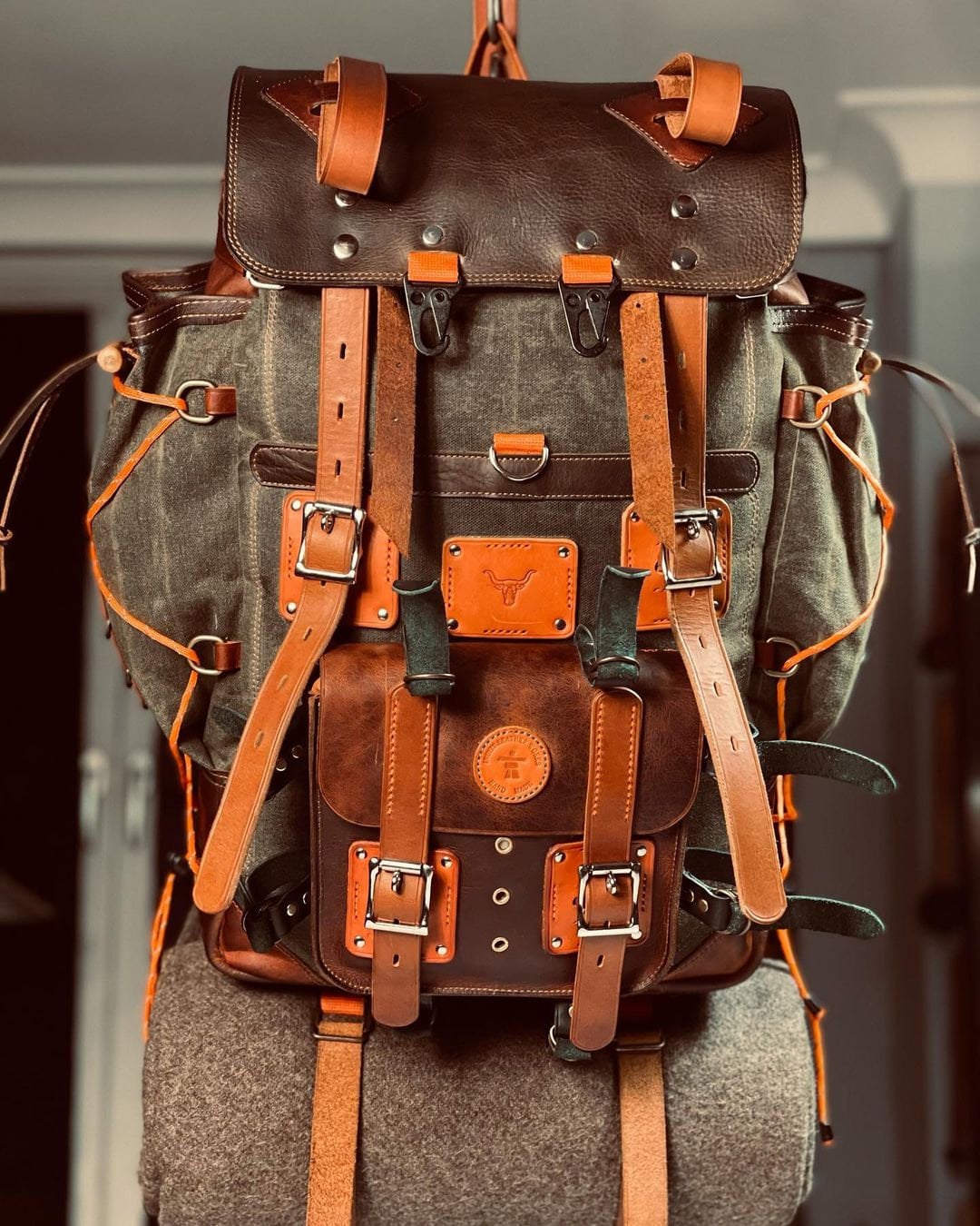 Limited discount 45L Handmade Leather backpack Waxed Canvas Backpack