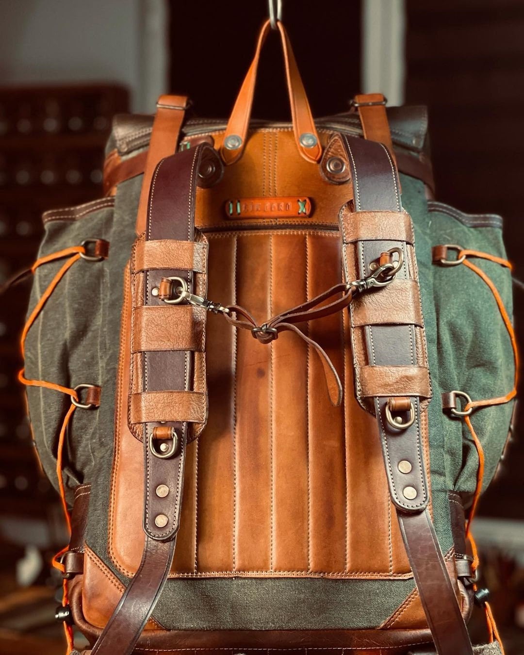 Limited discount 45L Handmade Leather backpack Waxed Canvas Backpack