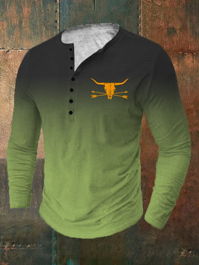 Men's Western Style Print Button Casual Long Sleeve T-Shirt