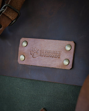 Bushcraft Handmade Green Wax Canvas and Genuine Leather Backpack