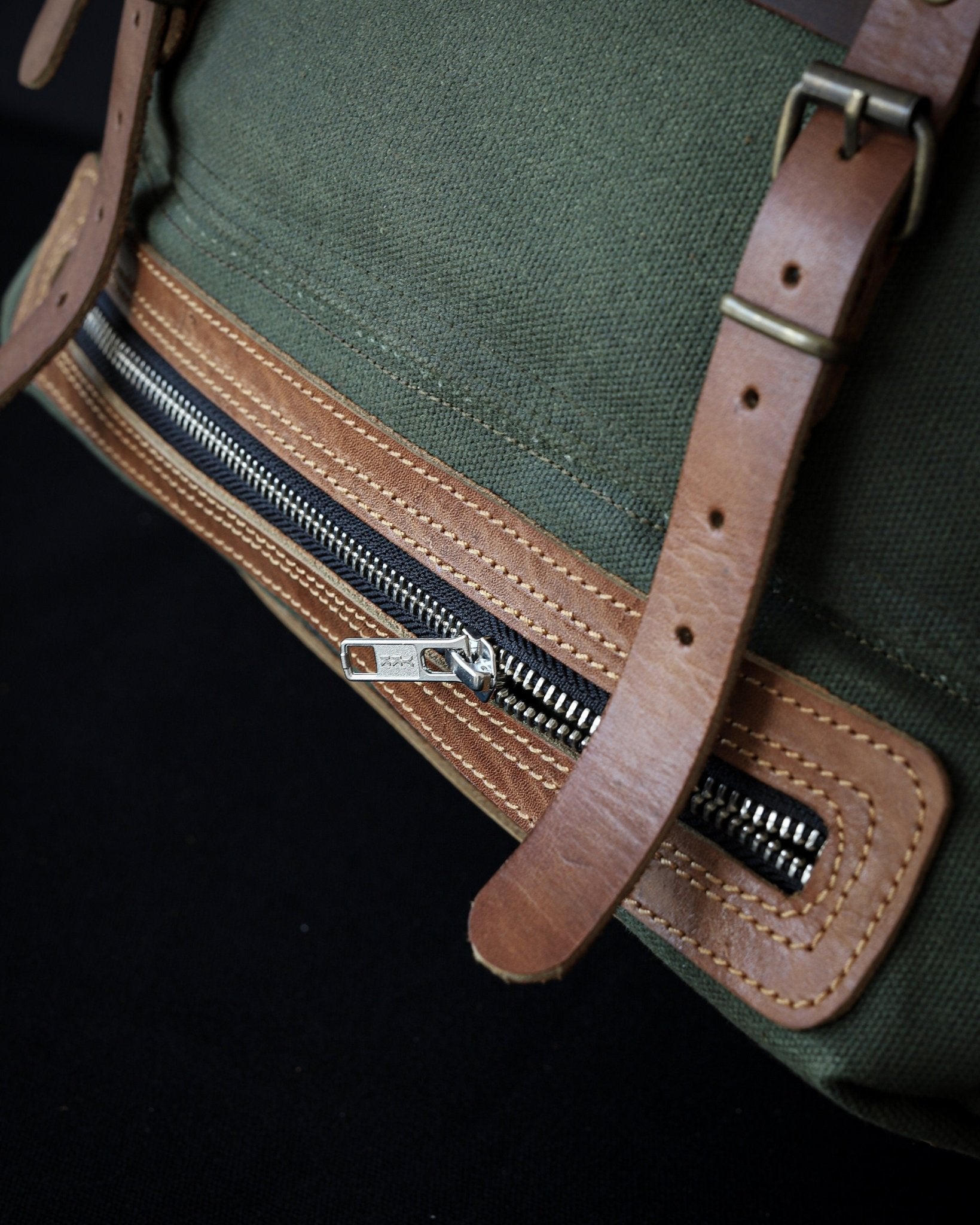 Bushcraft Handmade Green Wax Canvas and Genuine Leather Backpack