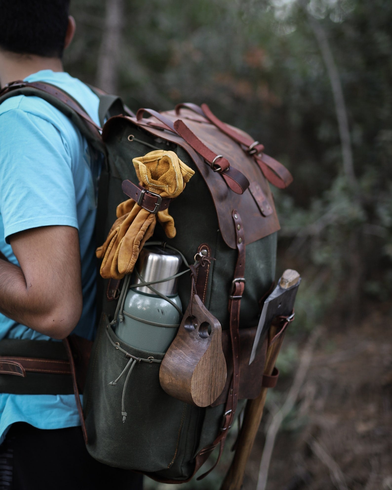 Bushcraft Handmade Leather and Canvas Backpack