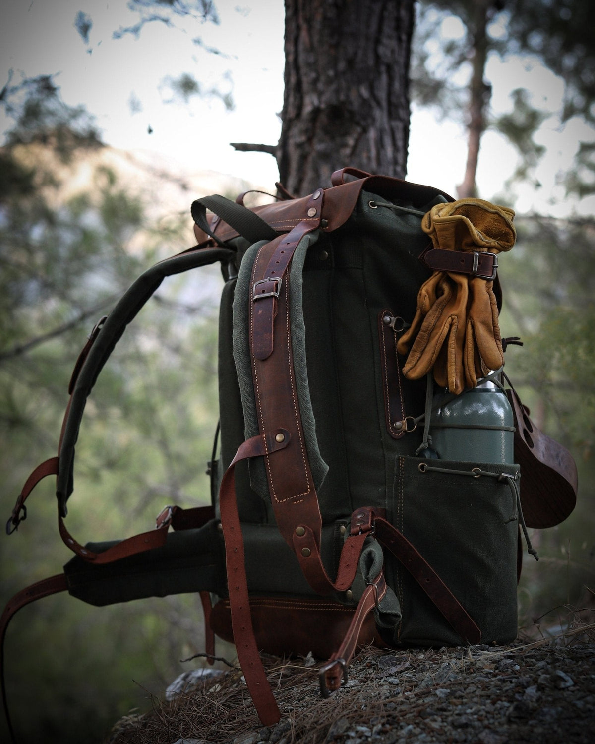 Bushcraft Handmade Leather and Canvas Backpack