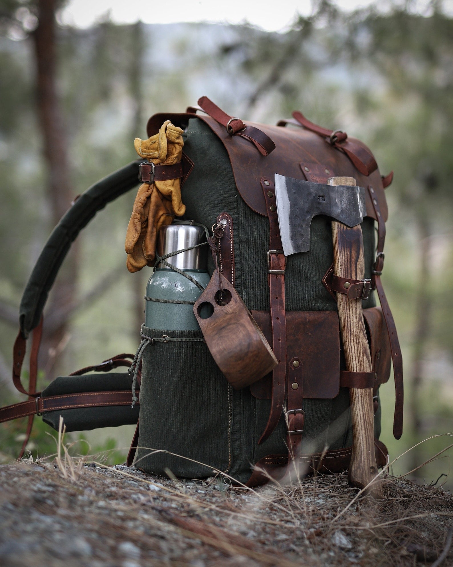 Bushcraft Handmade Leather and Canvas Backpack