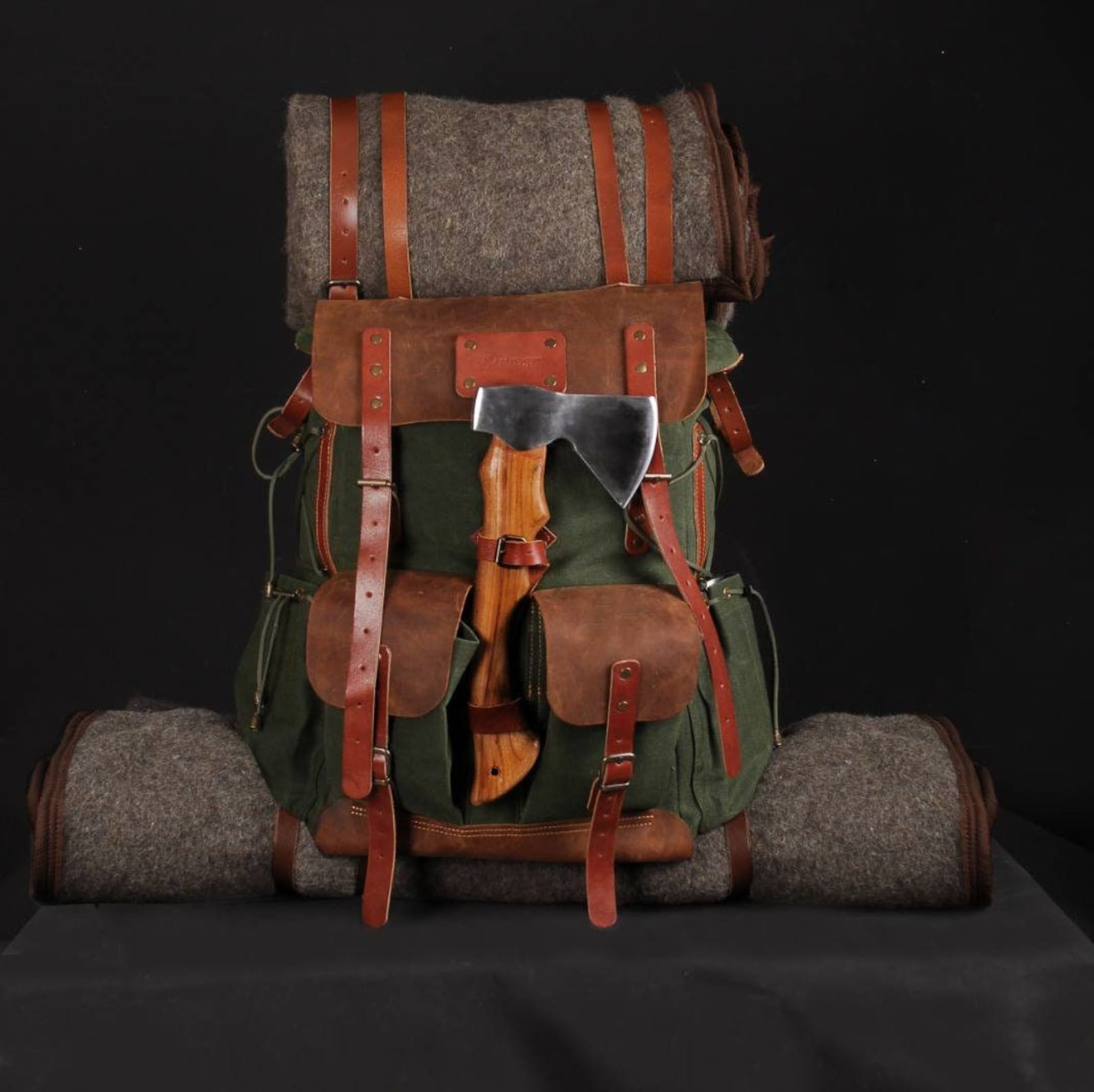 Bushcraft Handmade Leather and Canvas Backpack