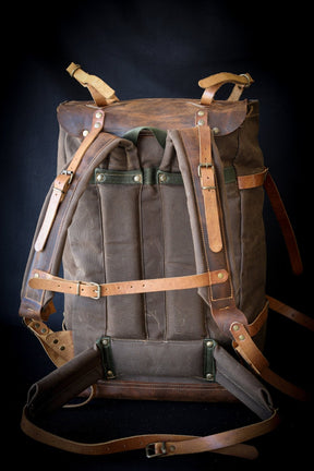 Bushcraft Handmade Wax Canvas Backpack Leather Backpack