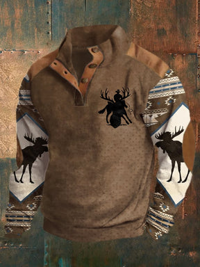 Men's Retro Western Color Block Print Long Sleeve Sweatshirt