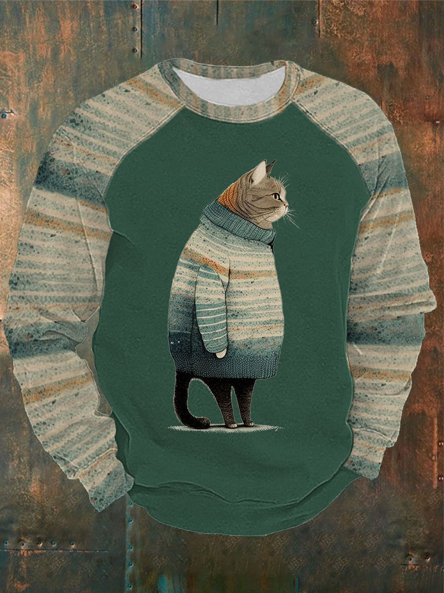 Men's Winter Cat Print Sweatshirt