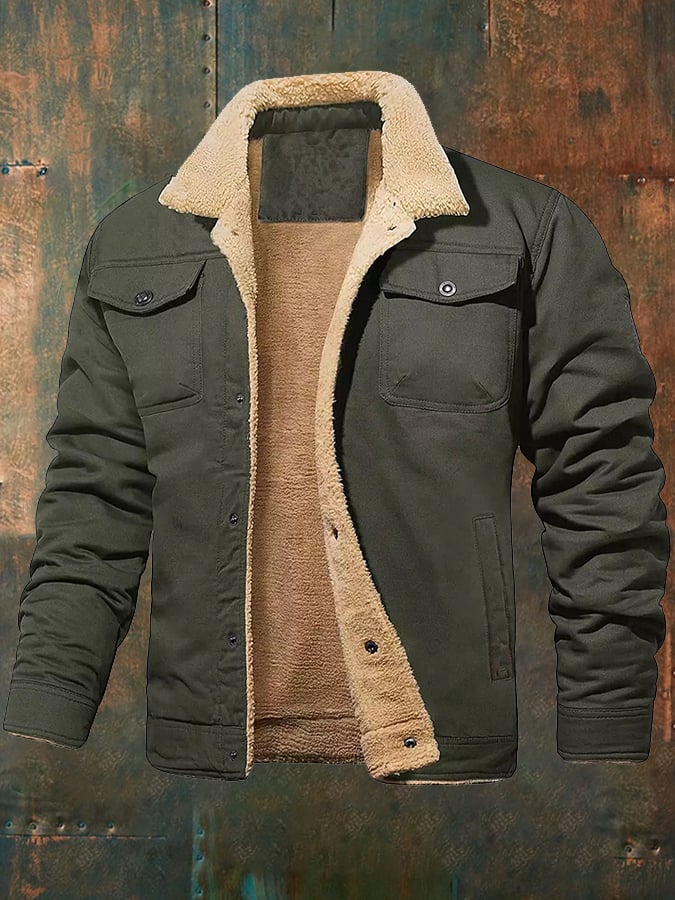 Men's Solid Color Fleece Warm Jacket