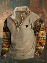 Men's Western Bull Head Retro Print Casual Sweatshirt