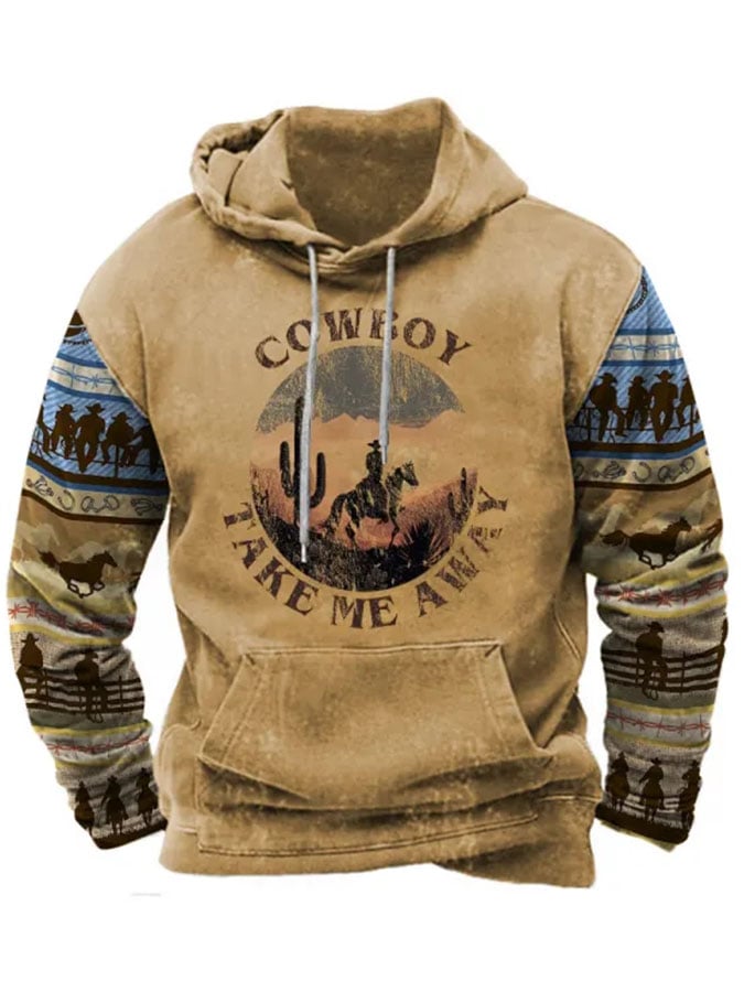 Men's casual printed long sleeve hooded sweatshirt