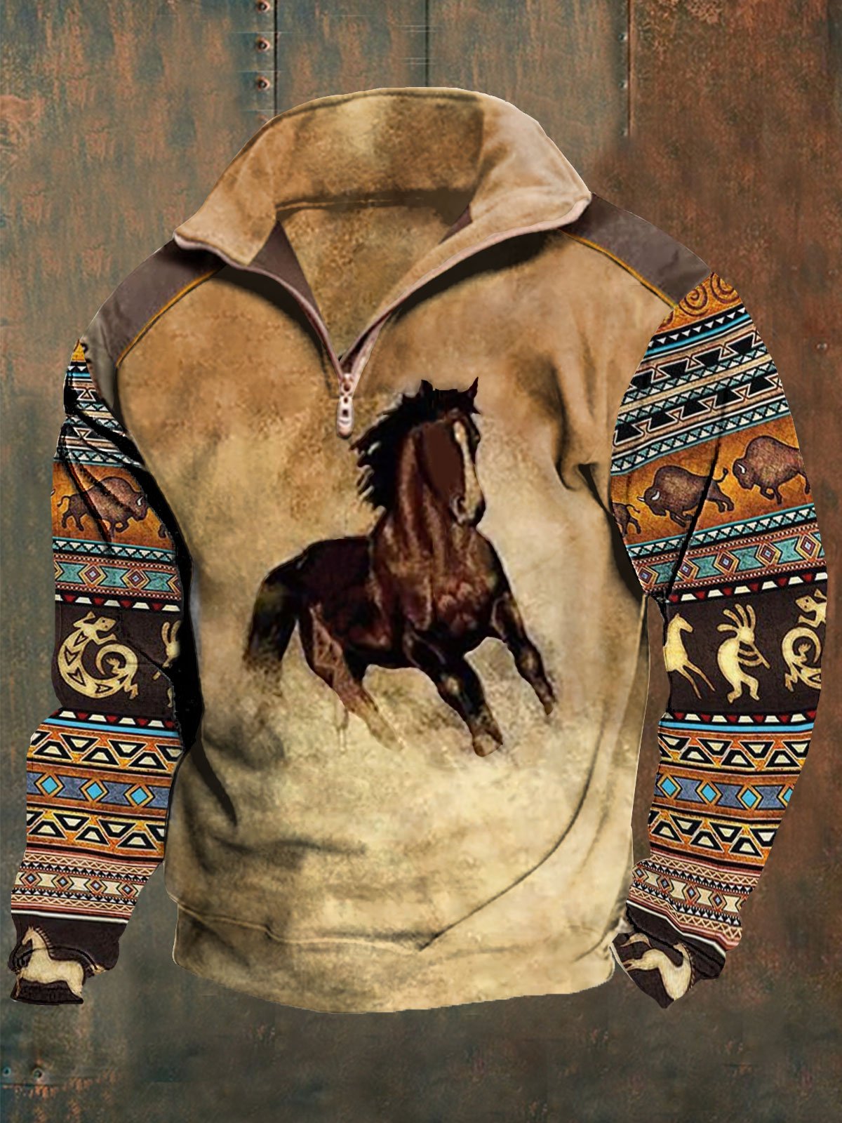 Men's Western Vintage Horse Printed Zipper Hoodies