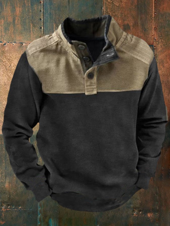 Men's Casual Button Collar Long Sleeve Sweatshirt