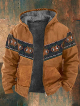 Men's Retro Western Print Velvet Zip Outerwear