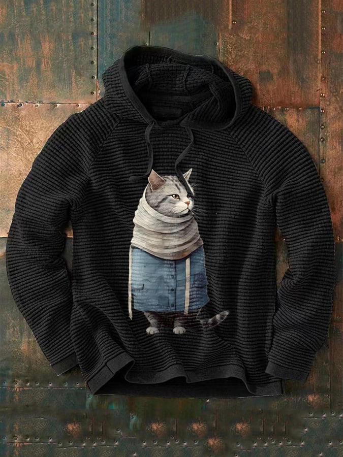 Men's Winter Art Cat Print Casual Hoodie